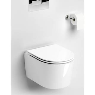 👉 Toiletset wit glans Clou InBe - hangtoilet Rimless met Tece reservoir/bedieningsplaat