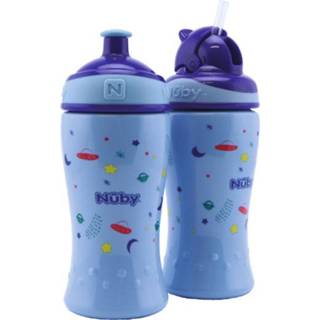 👉 Drink fles meisjes blauw Nûby drinkrietfles en drinkfles met Pop-Up sluiting 360ml vanaf 12 maanden, blauw, 2 stuks 5414959063415