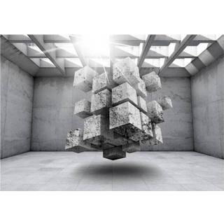 👉 Fotobehang - Kubus van beton, 3D look, Vliesbehang, 5 maten, Instructie bijgesloten, zeer eenvoudig aan te brengen, geen behangtafel nodig