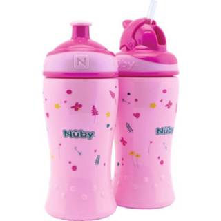 👉 Drink fles meisjes roze Nûby drinkfles met rietje en Pop-Up sluiting 360ml combipack vanaf 18 maanden, 5414959064368