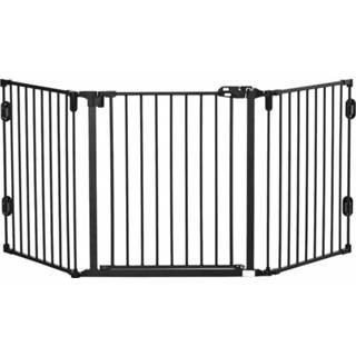 👉 Veiligheidshek zwart active Paws Honden barrière hoek verstelbaar met automatisch sluitende deur 3 panelen 202,5 x 76 cm 6095804759777