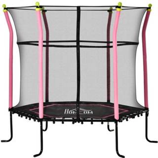 👉 Trampoline roze staal active kinderen HOMdotCOM voor met veiligheidsnet en randafdekking 160 x 163,5H cm tot 60 kg 6095813846857