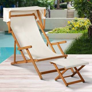 👉 Voetensteun active wit hout Sunny Standligstoel Riviera met en schaduwdoek opvouwbaar 161 x 72 68 cm 4250871272860