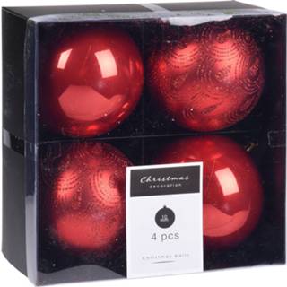 👉 Kerstbal kunststof active rood 4x Kerstboomversiering luxe kerstballen 10 cm