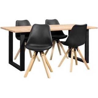 👉 Eethoek zwart Metaal#Eikenhout#Kunststof Tibor Verdal (tafel met 4 stoelen) - Leen Bakker 8714901690605