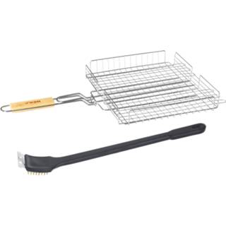 👉 Barbecue grill zilver mannen BBQ/barbecue mand 63 cm incl. schoonmaakborstel