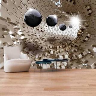 👉 Foto behang gouden zwart Fotobehang - puzzel, abstract, goud/zwart, 5 maten, premium print vliesbehang, voor woon en slaapkamer, instructies bijgesloten, zeer eenvoudig aan te brengen 5902875757476