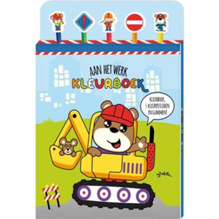 👉 Kleurboek met 5 potloden en gummen - Aan het werk 9789464322903