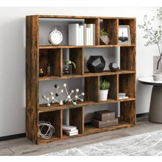👉 Boekenkast hout active 110x24x110 cm bewerkt gerookt eikenkleurig 8720286953976