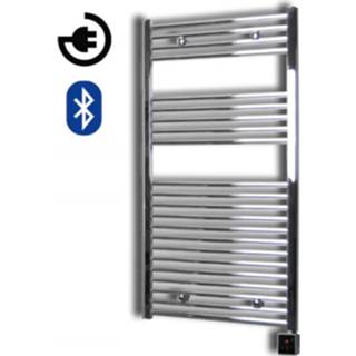 👉 Radiator chroom Electrische Sanicare 111.8x45 cm 596W Met Chrome Thermostaat en Bluetooth Inox Look 8719304997719