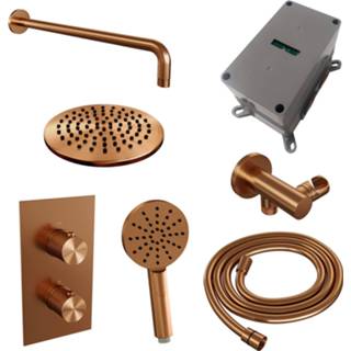 👉 Handdouche koper Regendoucheset Inbouw Brauer Copper Carving Thermostatisch 20cm met 3-Weg Omstelling, Gebogen Wandarm en 3-Standen Geborsteld 8720359392152