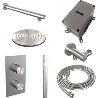 👉 Handdouche RVS Regendoucheset Inbouw Brauer Brushed Carving Thermostatisch 20cm met 3-Weg Omstelling, Wandarm en Staaf Geborsteld 8720359394262