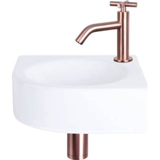 👉 Fonteinset wit rood keramiek Differnz Cleo 30x30x10 cm Met Kruis Kraan Koper 8712793557969