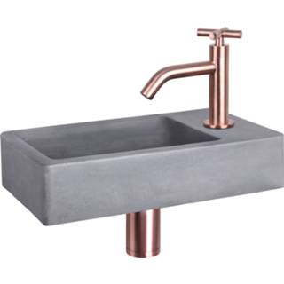 👉 Fonteinset grijs rood Differnz Force Beton 40x22x8 cm Donker Met Gebogen Kruis Kraan Koper 8712793557488