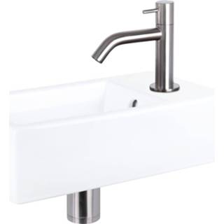 👉 Fonteinset wit keramiek chroom Differnz Force 40x22x11.5 cm Met Gebogen Kraan Mat 8712793557297