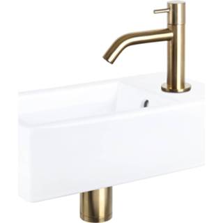 👉 Fonteinset wit keramiek goud Differnz Force 40x22x11.5 cm Met Gebogen Kraan Mat 8712793557372