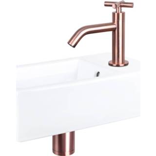 👉 Fonteinset wit rood keramiek Differnz Force 40x22x11.5 cm Met Gebogen Kruis Kraan Koper 8712793557365