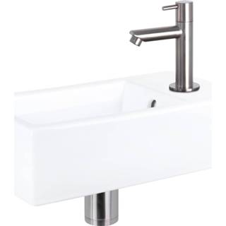 Fonteinset wit keramiek chroom Differnz Force 40x22x11.5 cm Met Rechte Kraan Mat 8712793557303