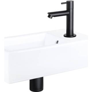 👉 Fonteinset wit zwart keramiek Differnz Force 40x22x11.5 cm Met Rechte Kraan Mat 8712793557280