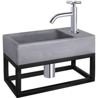 👉 Fonteinset grijs chroom Differnz Force Beton en Handoekrek 40x22x9 cm Donker Met Gebogen Kruis Kraan 8712793558539