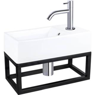 👉 Fonteinset wit keramiek chroom Differnz Force en Handoekrek 40x22x11.5 cm Met Gebogen Kraan 8712793558409