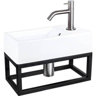 👉 Fonteinset wit keramiek chroom Differnz Force en Handoekrek 40x22x11.5 cm Met Gebogen Kraan Mat 8712793558379