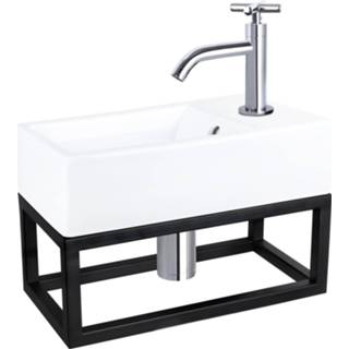 👉 Fonteinset wit keramiek chroom Differnz Force en Handoekrek 40x22x11.5 cm Met Gebogen Kruis Kraan 8712793558416