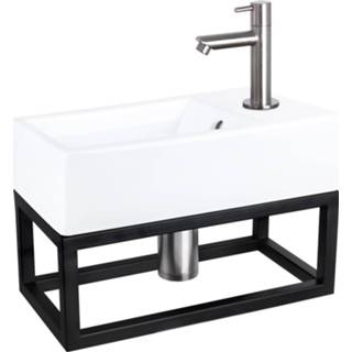 👉 Fonteinset keramiek chroom wit Differnz Force - kraan recht met handdoekrek 8712793558393