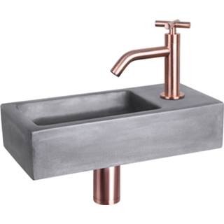👉 Fonteinset grijs rood Differnz Ravo Beton 38.5x18.5x9 cm Donker Met Gebogen Kruis Kraan Koper 8712793557846
