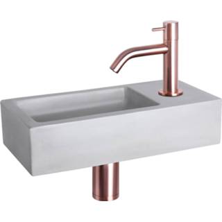 👉 Fonteinset grijs rood Differnz Ravo Beton 38.5x18.5x9 cm Licht Met Gebogen Kraan Koper 8712793557709
