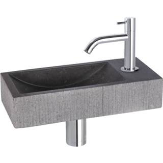 👉 Fonteinset zwart natuursteen chroom Differnz Ribble 38x18x8 cm Met Gebogen Kraan 8712793559406