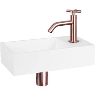 👉 Fonteinset wit rood Differnz Solid Surface 36x18.5x9 cm Met Gebogen Kruis Kraan Koper 8712793559567