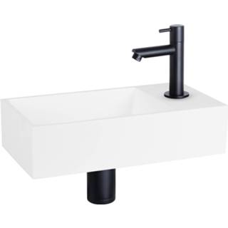 👉 Fonteinset wit zwart Differnz Solid Surface 36x18.5x9 cm Met Rechte Kraan Mat 8712793559482