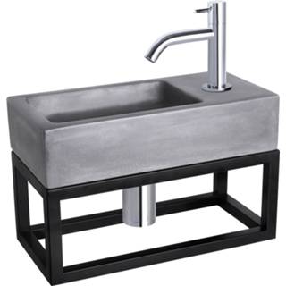 👉 Fonteinset grijs chroom Differnz Ravo Beton en Handoekrek 38.5x18.5x9 cm Donker Met Gebogen Kraan 8712793558881