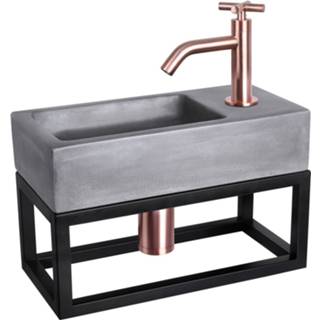 👉 Fonteinset grijs rood Differnz Ravo Beton en Handoekrek 38.5x18.5x9 cm Donker Met Gebogen Kruis Kraan Koper 8712793558928