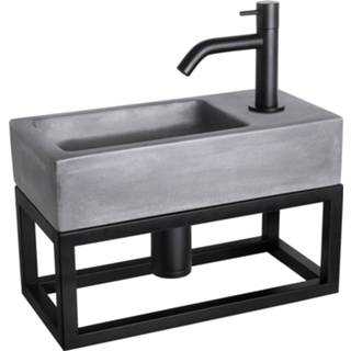 👉 Fonteinset grijs zwart Differnz Ravo Beton en Handoekrek 38.5x18.5x9 cm Donker Met Gebogen Kraan Mat 8712793558836