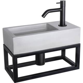👉 Differnz Ravo fonteinset met gebogen kraan mat zwart en handdoekrek 38,5 x 18,5 x 9 cm, beton lichtgrijs