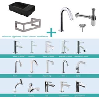 👉 Natuursteen chroom zwart FonteinPack Recto Rechts Met MontageFrame 40x22x10 cm (Keuze uit 20 kranen) 8719304051787