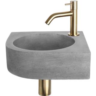 👉 Fonteinset grijs goud Differnz Cleo 31.5x31.5x10 cm Beton Donker Met Kraan Gebogen Mat 8712793558096