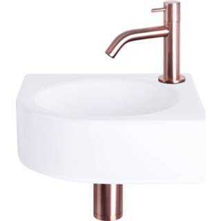 👉 Fonteinset wit rood keramiek Differnz Cleo 30x30x10 cm Met Kraan Gebogen Koper 8712793557945