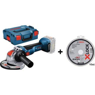 👉 Haakse slijper active Bosch GWX 18V-10 18V Li-Ion accu X-LOCK body 125 mm in L-Boxx incl. 10 slijpschijven