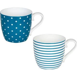 👉 Koffiemok blauw wit porselein unisex 2-delige set koffiemokken 'Turquoise Dots & Lines' Könitz Blauw/Wit 4028145105035