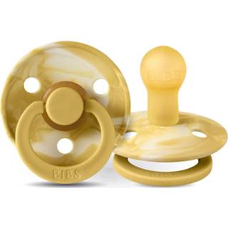 👉 Speen geel BiBS - Round Pacifier Stage 1 Fopspeen 0+ maanden 2 stuks Mustard Ivory / 5713795221592