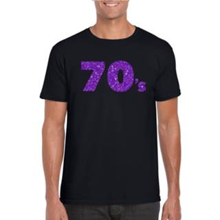 👉 Shirt active mannen zwart paarse 70s t-shirt met glitters heren