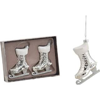 👉 Schaats zilver glas 2x stuks schaatsen kersthangers 9 cm van - kerstboomversiering