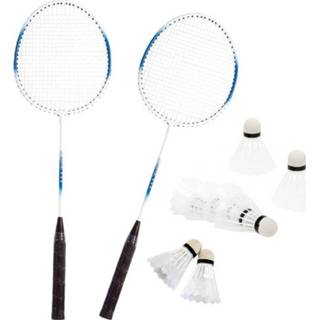 Opbergtas blauw wit volwassenen Badminton set blauw/wit met 8x shuttles en