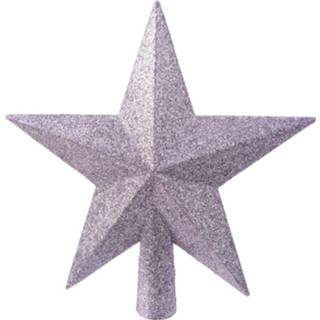 👉 Kerstboom lila paars kunststof ster piek/kerstboom topper met glitters heide 19 cm