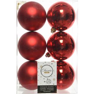 👉 6x Kunststof kerstballen glanzend/mat kerst rood 8 cm kerstboom versiering/decoratie kerst rood