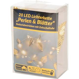 Kerstverlichting witte goud parels met warm lichtjes en bladeren