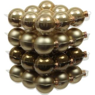 👉 Kerstbal limoen groen goud glans 72x stuks glazen kerstballen dusky lime goud/groen tinten 4 cm mat/glans